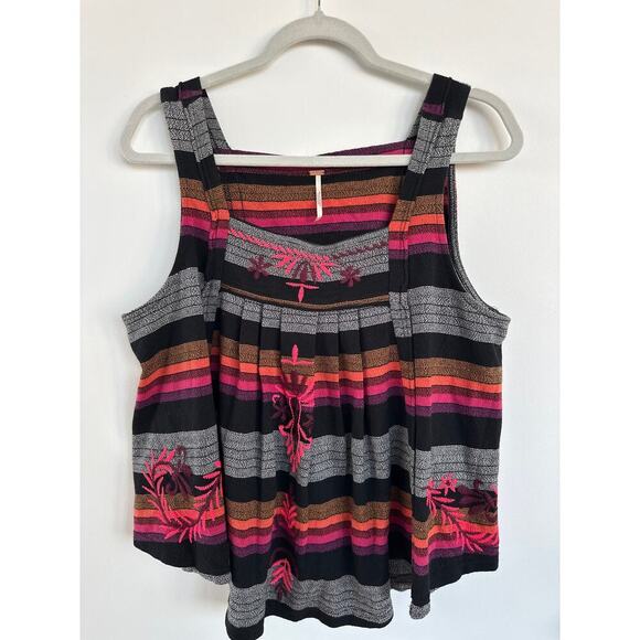 Free People Vintage Inspired Boho Embroidered Striped Tank Top, Size L, NWOT - Picture 1 of 7